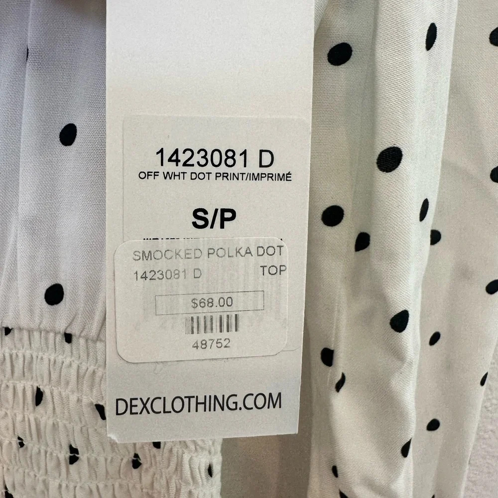 NWT Dex Polka‎ Dot Smocked Blouse Black and White Small - Picture 6 of 10
